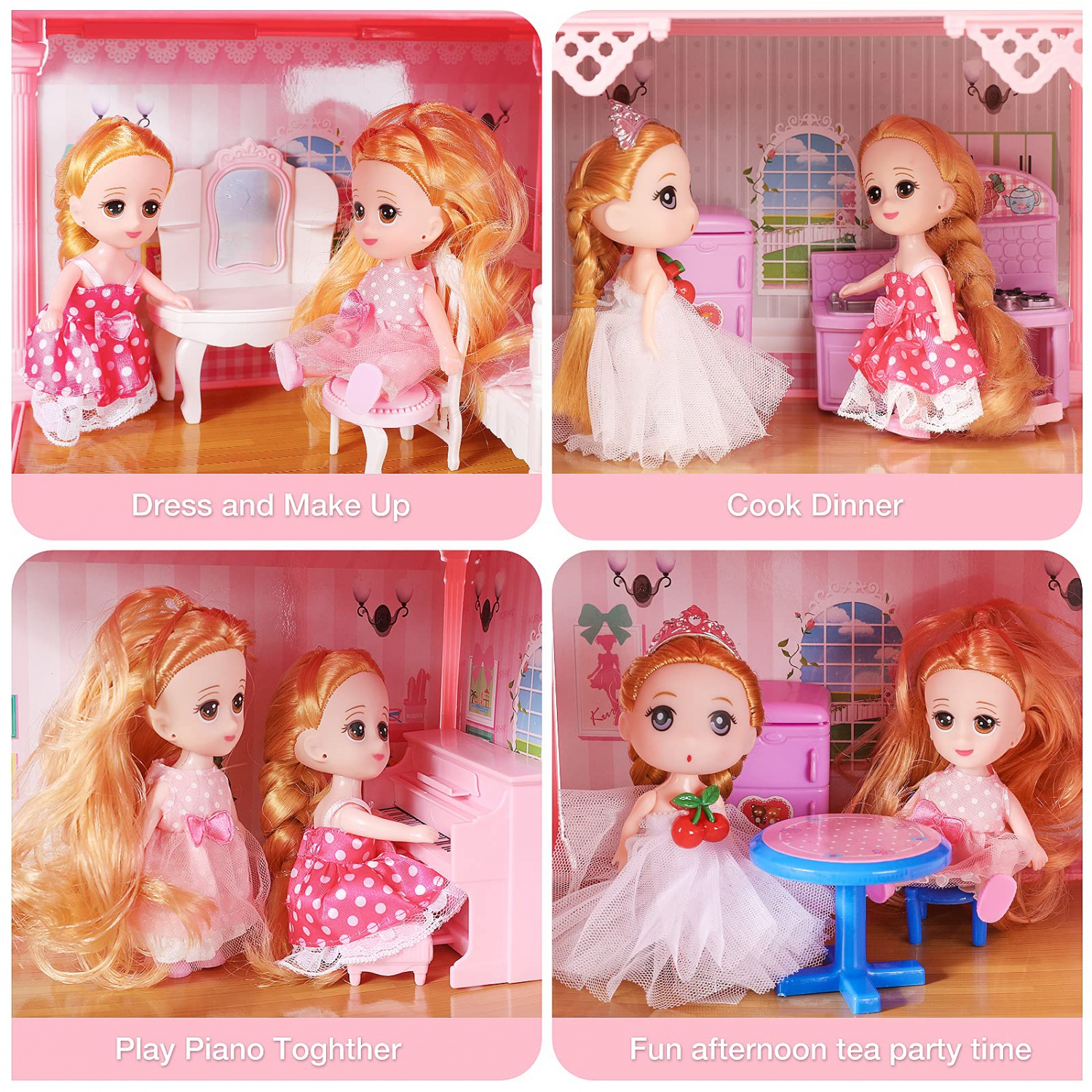WANHUA doll houses wood diy big wooden gaby doll house for girls