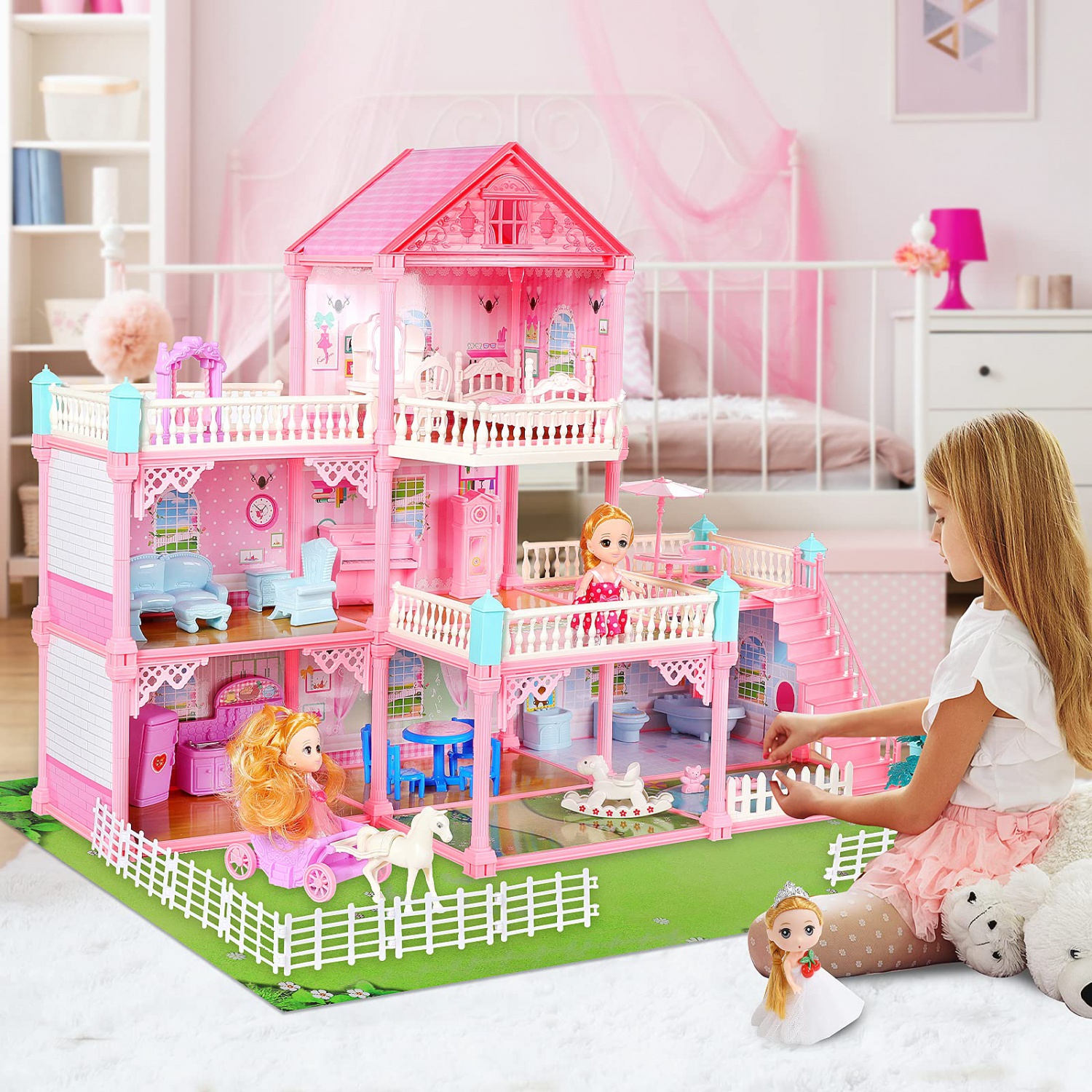 WANHUA doll houses wood diy big wooden gaby doll house for girls