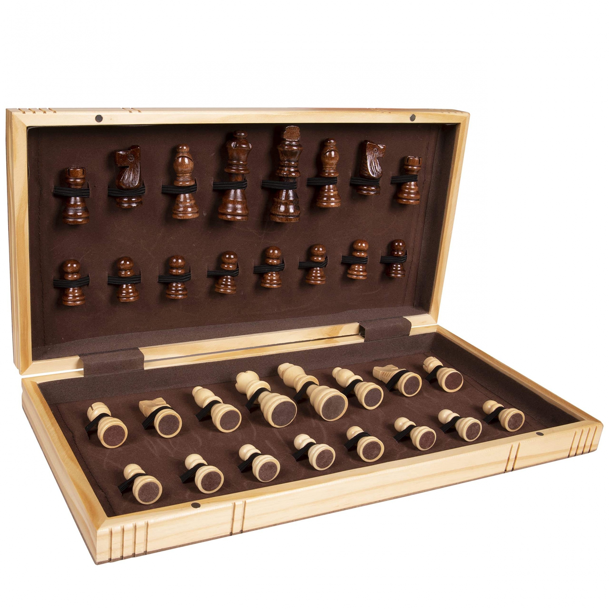 WANHUA Handmade Magnetic Wooden Folding Chess Board with Extra Queens & Storage for Chessmen, Adults and kids