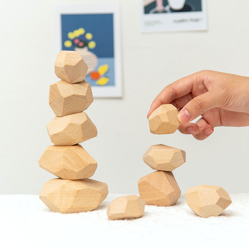 Wanhua Xy Multicolor Wooden Stacking Stones Toys Toddler Balancing Blocks Wood Rocks Stones Preschool Montessori Toys