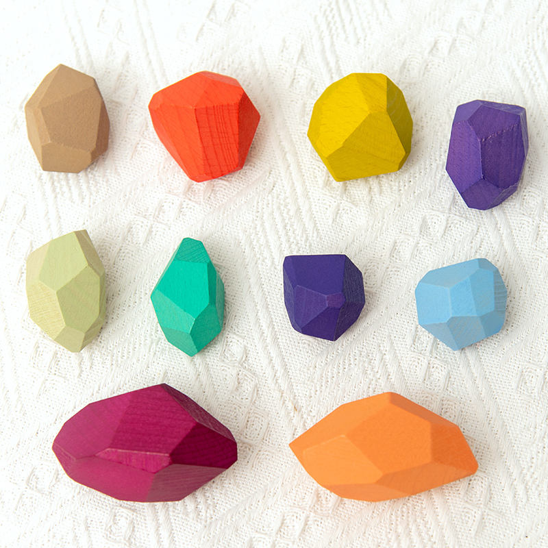 Wanhua Xy Multicolor Wooden Stacking Stones Toys Toddler Balancing Blocks Wood Rocks Stones Preschool Montessori Toys