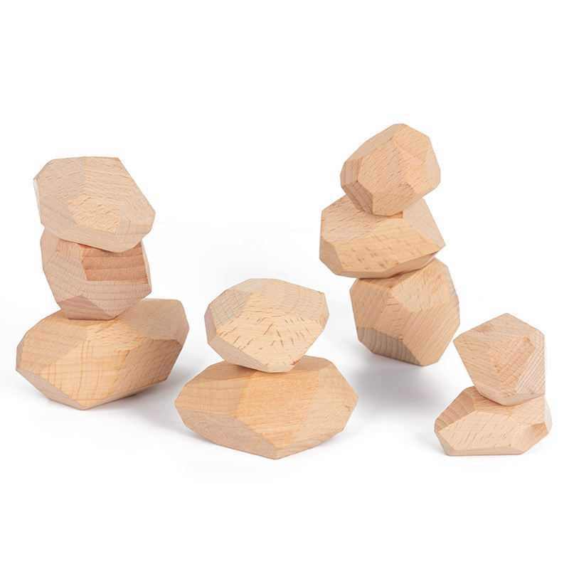 Wanhua Xy Multicolor Wooden Stacking Stones Toys Toddler Balancing Blocks Wood Rocks Stones Preschool Montessori Toys