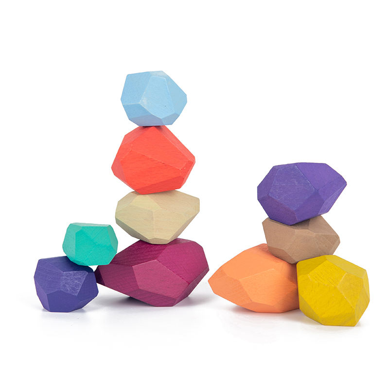 Wanhua Xy Multicolor Wooden Stacking Stones Toys Toddler Balancing Blocks Wood Rocks Stones Preschool Montessori Toys