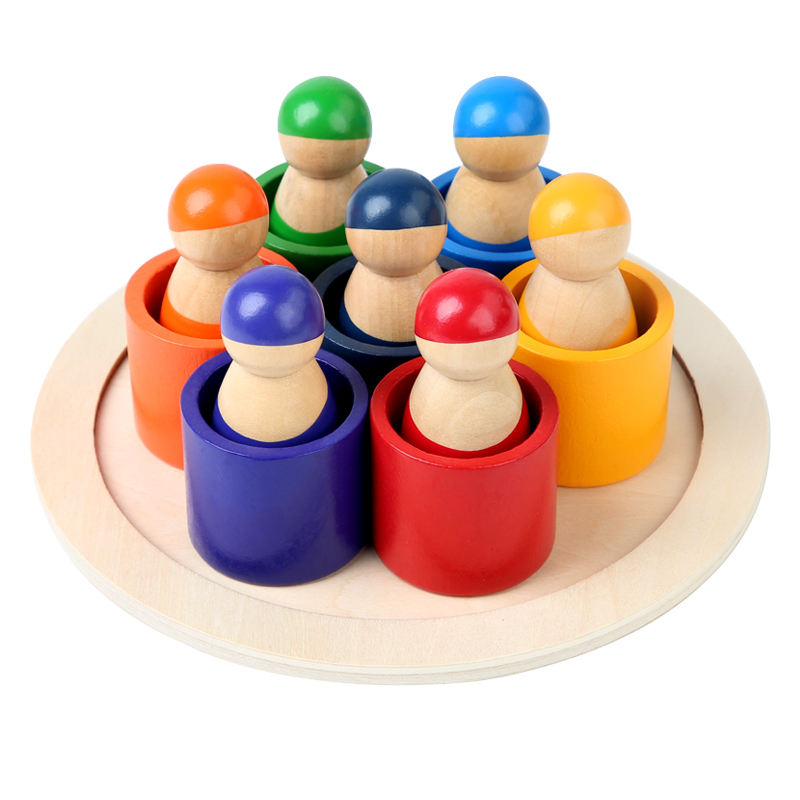 Wanhua Montessori Friends Peg Dolls Wood Pretend Figures Baby Toys