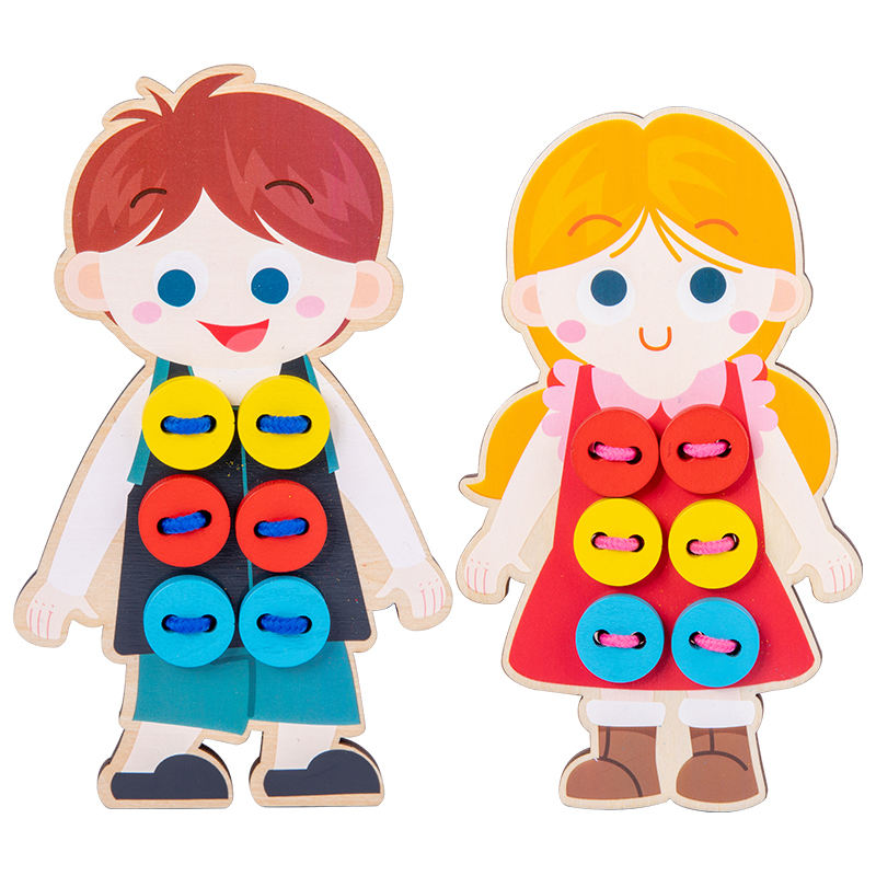 Wanhua View Larger Add To Compare Share New Wooden Children's Life Skills Learning Toys Lace Up Buttons Threading Board Wood
