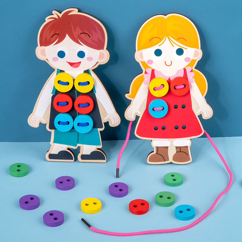 Wanhua View Larger Add To Compare Share New Wooden Children's Life Skills Learning Toys Lace Up Buttons Threading Board Wood