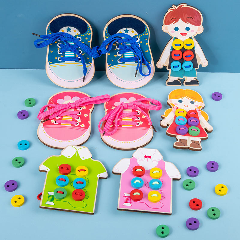 Wanhua View Larger Add To Compare Share New Wooden Children's Life Skills Learning Toys Lace Up Buttons Threading Board Wood