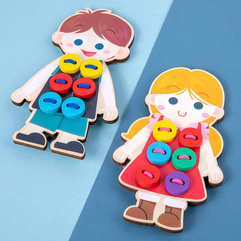 Wanhua View Larger Add To Compare Share New Wooden Children's Life Skills Learning Toys Lace Up Buttons Threading Board Wood