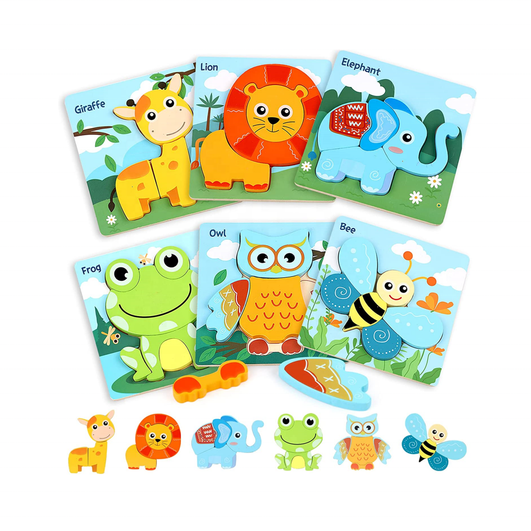 Wooden Montessori Puzzles For Toddlers 6 Pack Jigsaw Puzzles Toys Box Packing Best Gift For Kids 1-3 Yeas Old