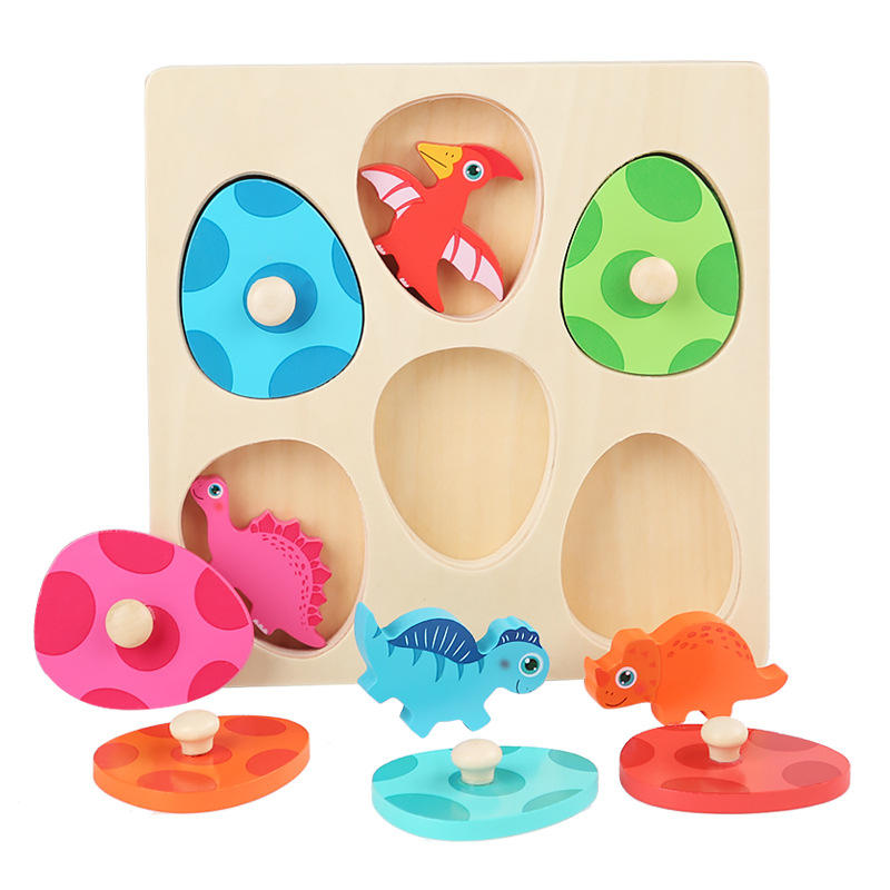 Wanhua Children's Montessori Wooden Dinosaur Peg Puzzle Set Early Educational Toys Easter Gift For Kids