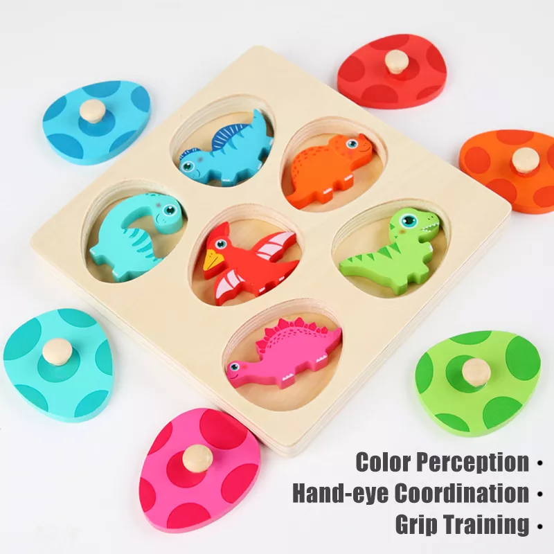 Wanhua Children's Montessori Wooden Dinosaur Peg Puzzle Set Early Educational Toys Easter Gift For Kids