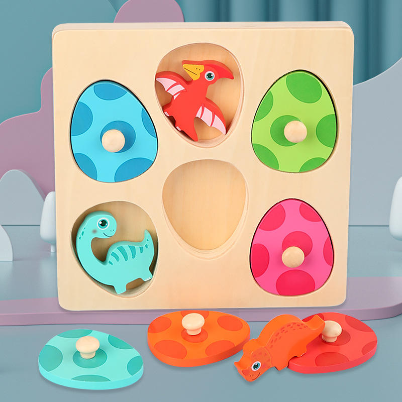 Wanhua Children's Montessori Wooden Dinosaur Peg Puzzle Set Early Educational Toys Easter Gift For Kids