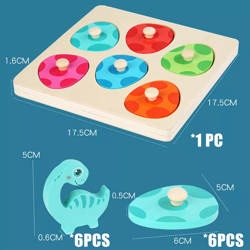Wanhua Children's Montessori Wooden Dinosaur Peg Puzzle Set Early Educational Toys Easter Gift For Kids