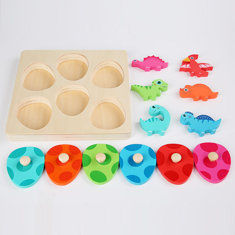 Wanhua Children's Montessori Wooden Dinosaur Peg Puzzle Set Early Educational Toys Easter Gift For Kids
