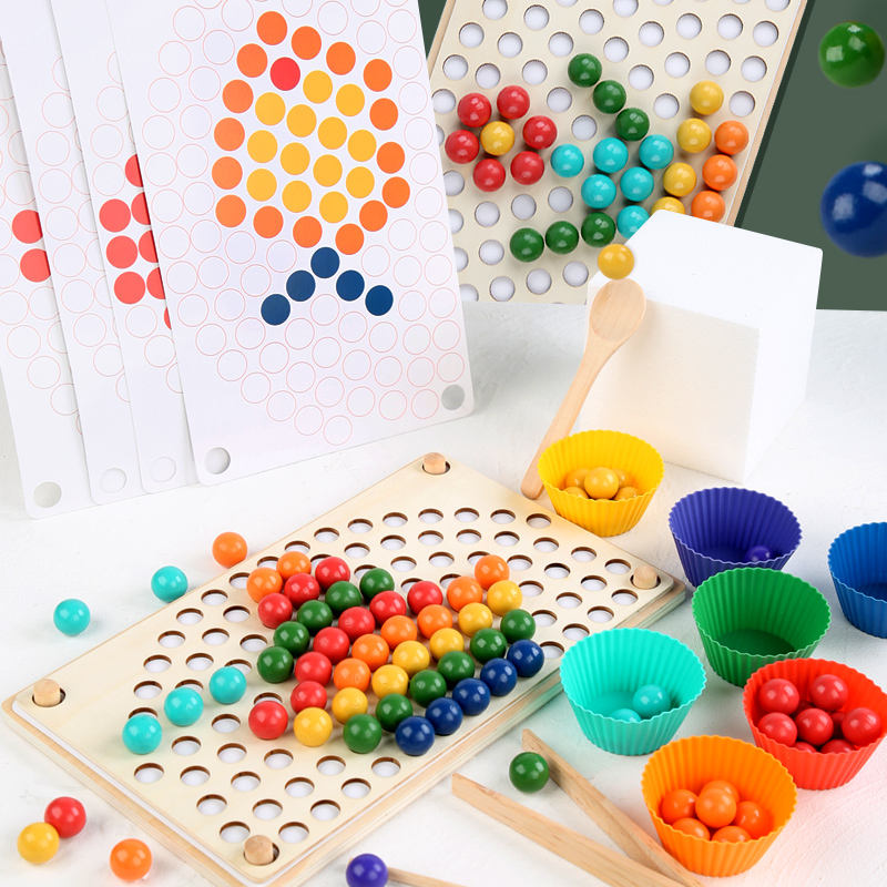 Wanhua Montessori Fine Motor Beads Color Matching Toy Math Games Matching Game Color Sorting Toys Bead Counting Montessori Toys