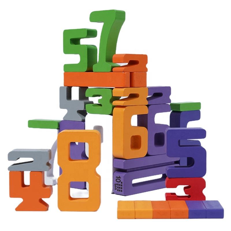 Wanhua Kids Math Learning Digital Toys Baby Educational Natural Wood Number Puzzle Wooden Number Building Blocks