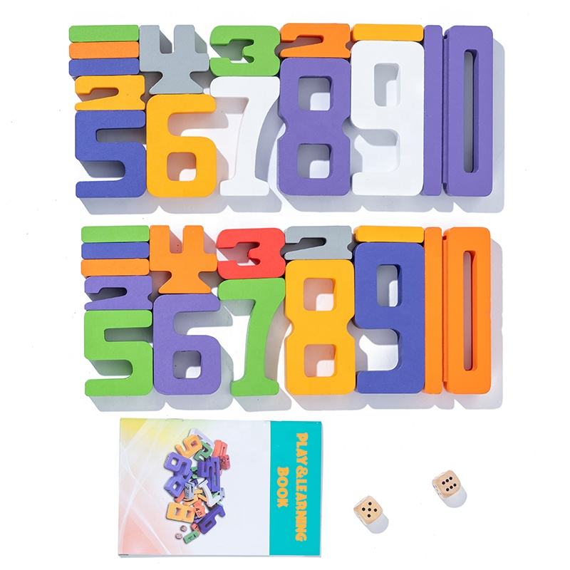 Wanhua Kids Math Learning Digital Toys Baby Educational Natural Wood Number Puzzle Wooden Number Building Blocks