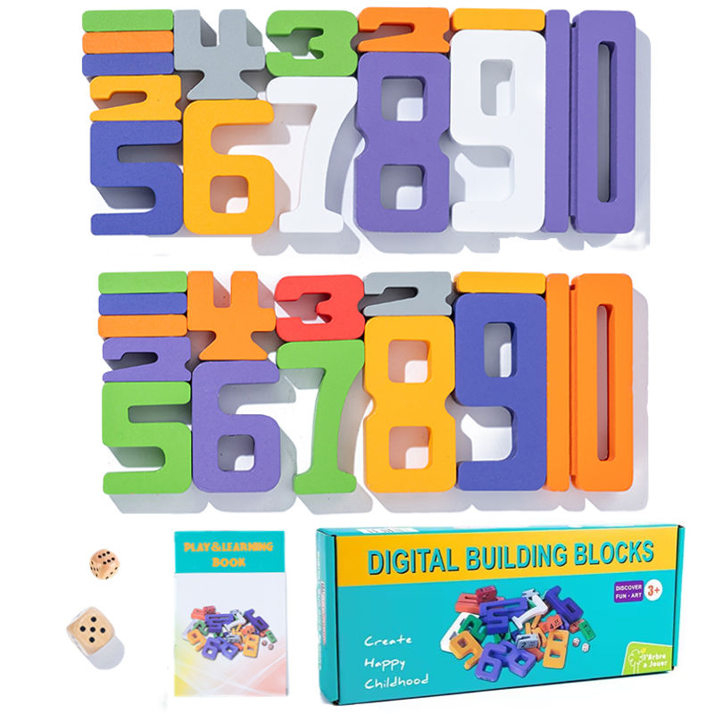 Wanhua Kids Math Learning Digital Toys Baby Educational Natural Wood Number Puzzle Wooden Number Building Blocks