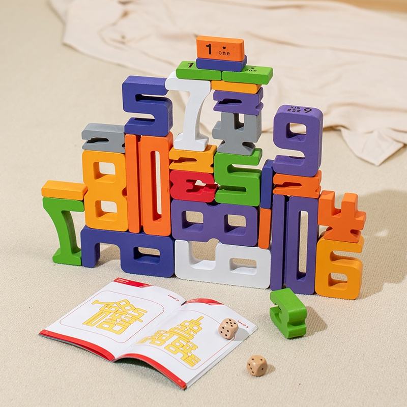 Wanhua Kids Math Learning Digital Toys Baby Educational Natural Wood Number Puzzle Wooden Number Building Blocks