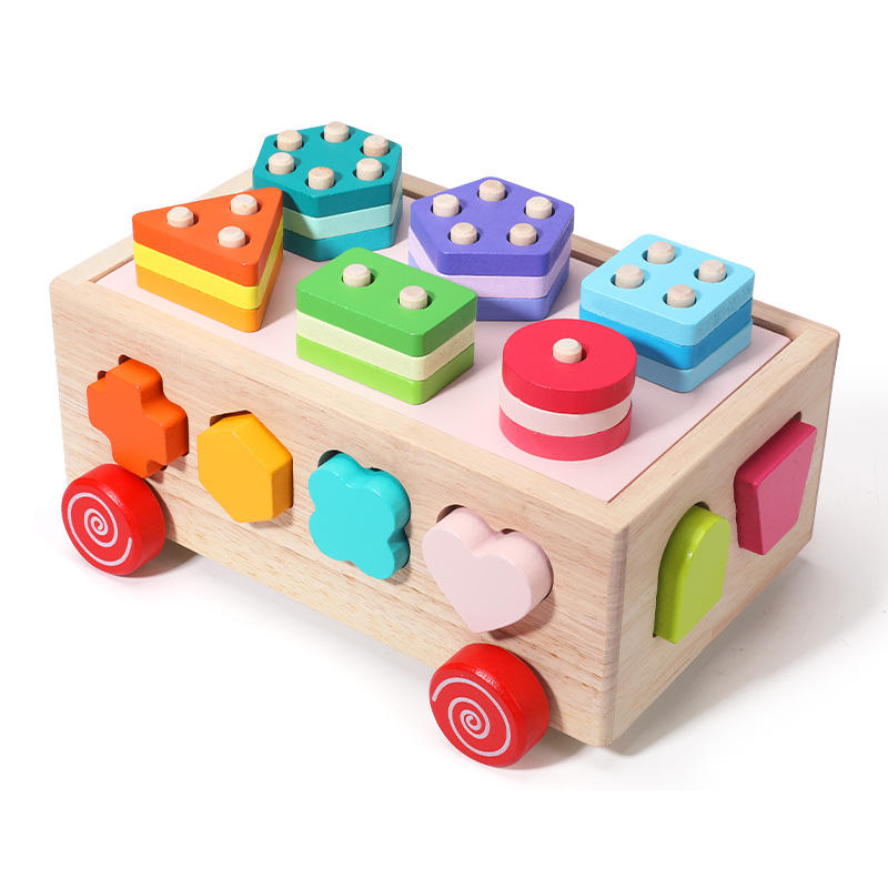 Children's Educational Toy Block Car Wooden Shape Assortment Toys Boy And Girl Stacking Educational Learning Color Puzzle Toy