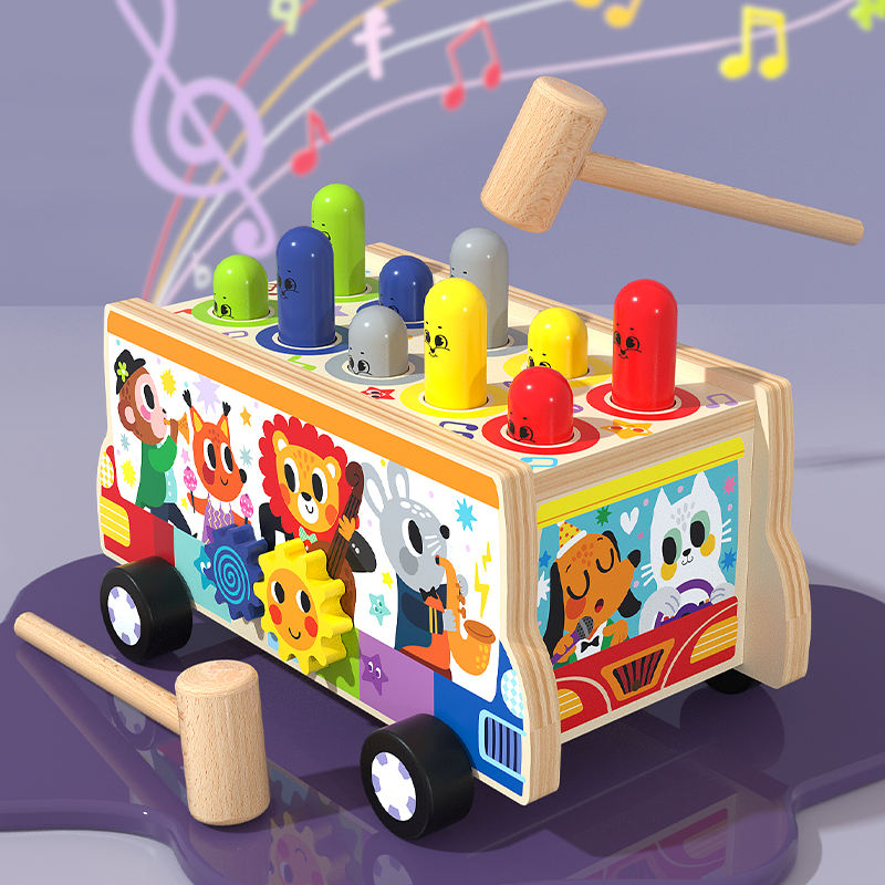 Wanhua Animal Car Wooden Hammer Whack A Mole Toys Montessori Educational Learning Toys