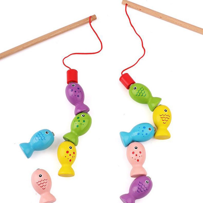 WANHUA high quality non toxic wooden pretend play fishing game toy magnetic montessori baby wood toys