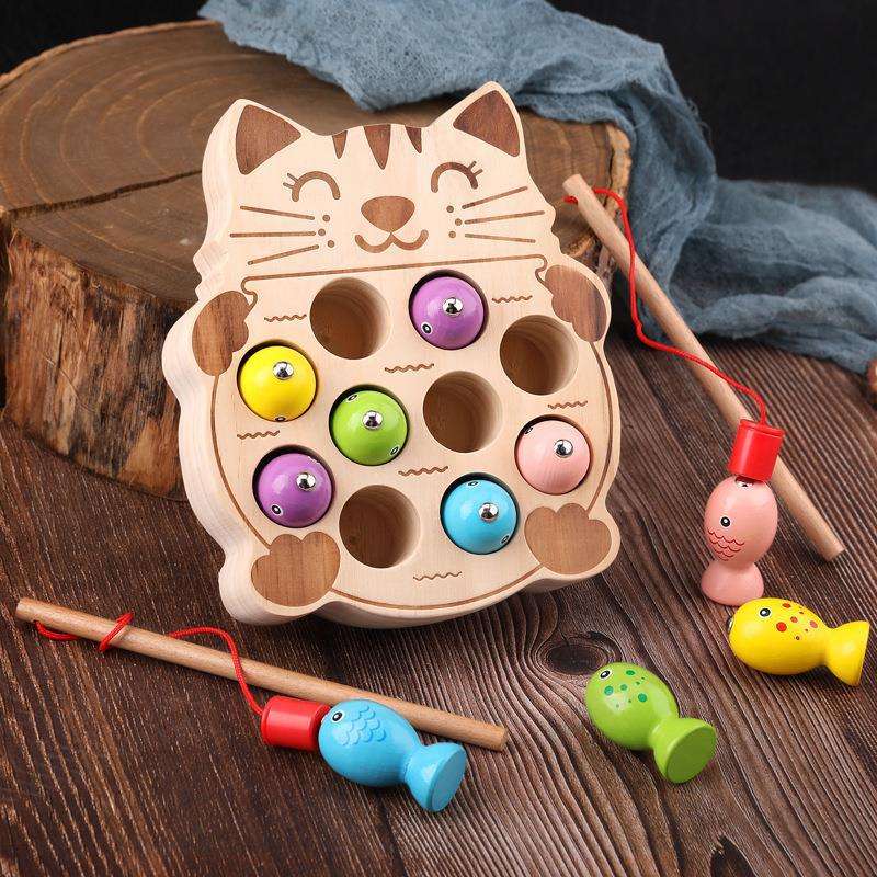 WANHUA high quality non toxic wooden pretend play fishing game toy magnetic montessori baby wood toys