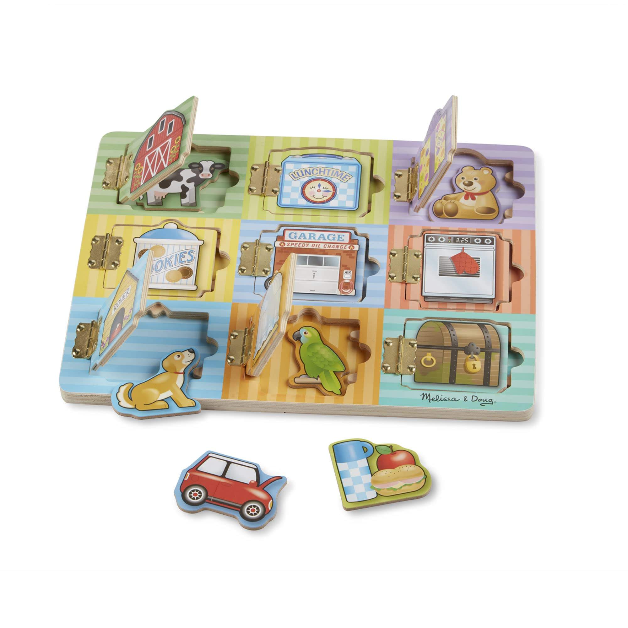 WANHUA Wooden Activity Board With Wooden Magnets - Wooden Busy Board, Hide And Seek Puzzles, Wooden Magnet Puzzles For Toddlers