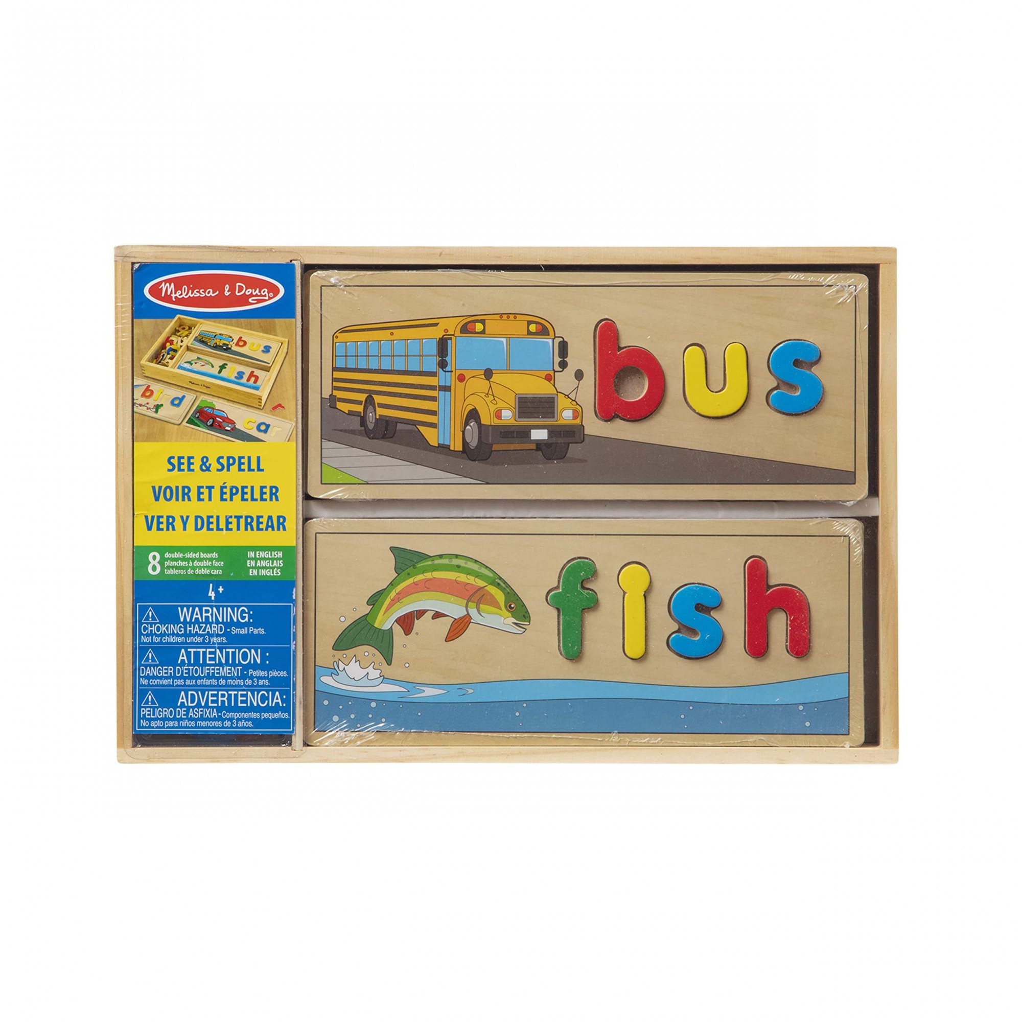 WANHUA Educational Toy With 8 Double-Sided Spelling Boards and 64 Letters - Preschool Learning Activities See & Spell Learning