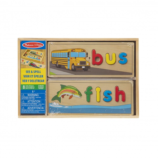 WANHUA Educational Toy With 8 Double-Sided Spelling Boards and 64 Letters - Preschool Learning Activities See & Spell Learning