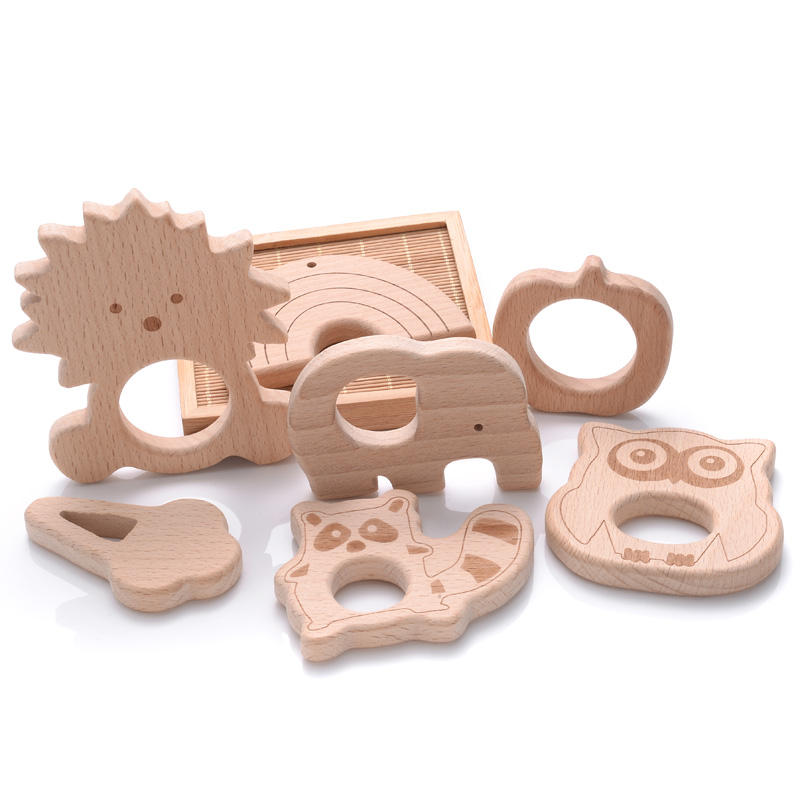 WANHUA Animal Elephant Shape teething Non-Toxic Natural wooden toy for babies 0-6 months