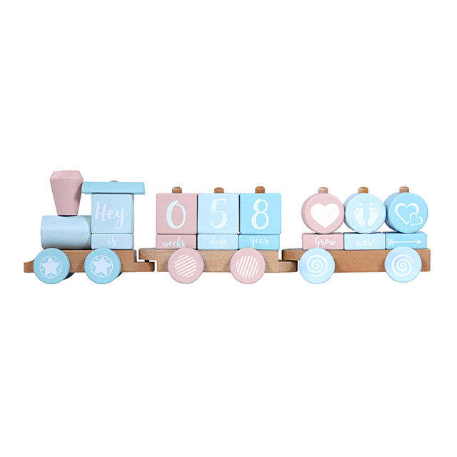 WANHUA montessori wood train set Stacking Train 4 Color Classic Wooden Toddler Toy for kids