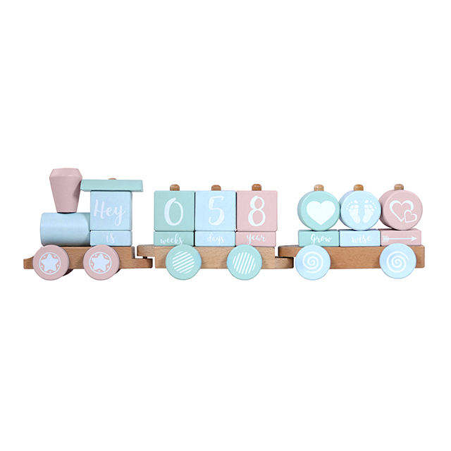 WANHUA montessori wood train set Stacking Train 4 Color Classic Wooden Toddler Toy for kids