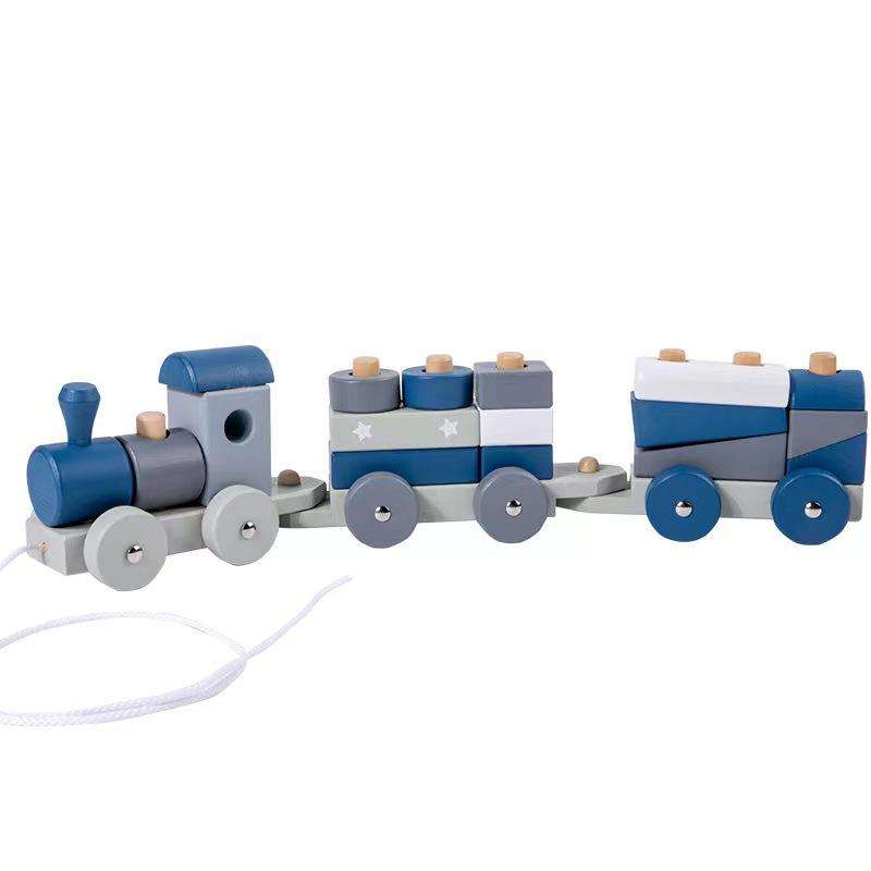 WANHUA montessori wood train set Wood Blocks Puzzle Preschool Educational Toys for Kids Boys Girls Baby