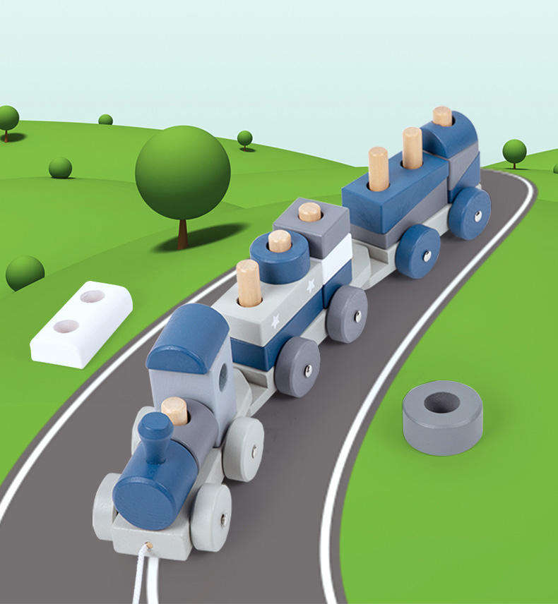 WANHUA montessori wood train set Wood Blocks Puzzle Preschool Educational Toys for Kids Boys Girls Baby