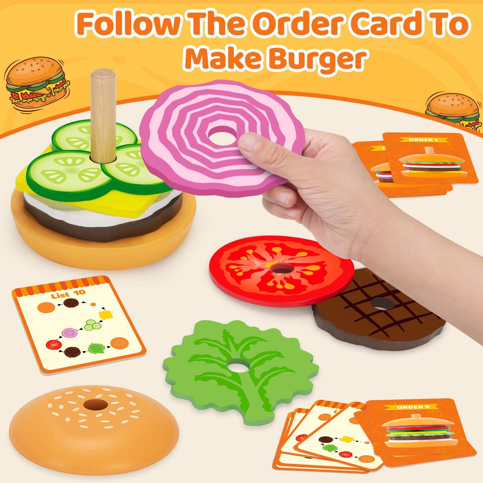 WANHUA wooden stacking toys toddler balancing montessori toys wood stone stacking toy for baby
