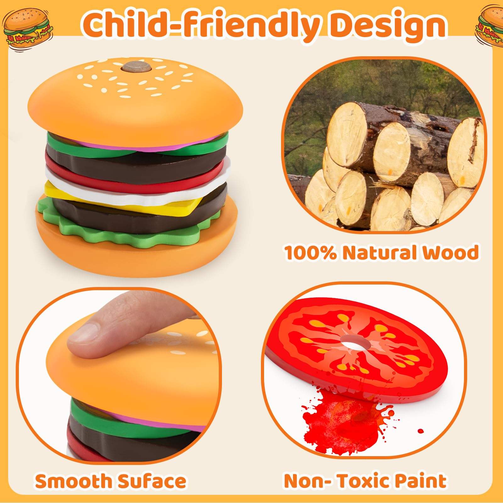 WANHUA wooden stacking toys toddler balancing montessori toys wood stone stacking toy for baby