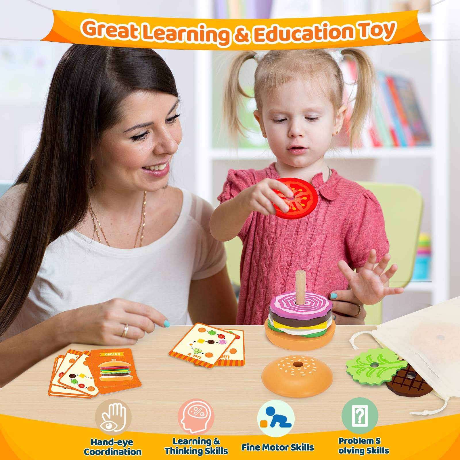 WANHUA wooden stacking toys toddler balancing montessori toys wood stone stacking toy for baby