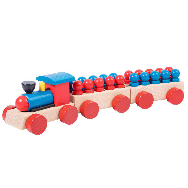 WANHUA montessori wood train set Shape Drag Train Color Early Educational Toy for kids