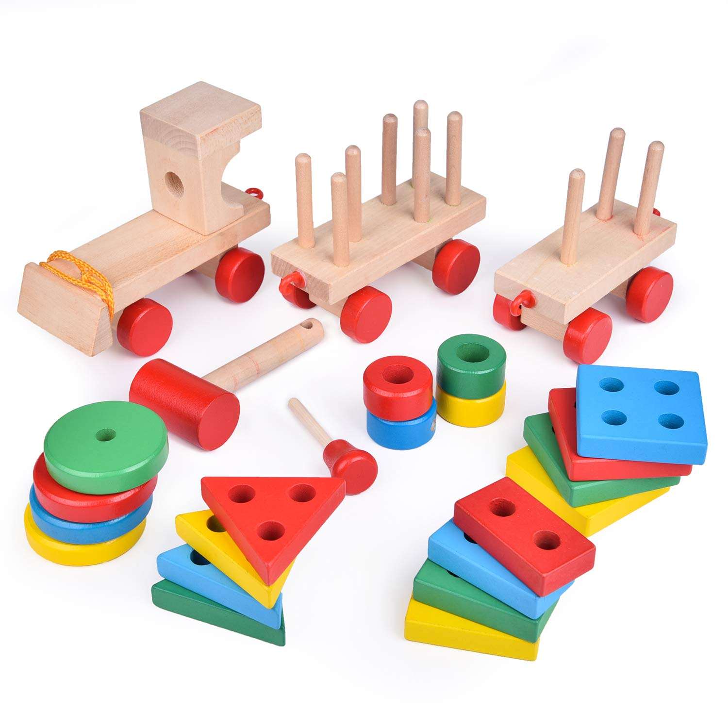 WANHUA wooden train christmas wooden train set toy 3d wooden puzzle train for kids