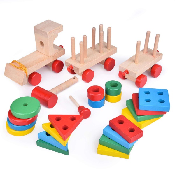 WANHUA wooden train christmas wooden train set toy 3d wooden puzzle train for kids