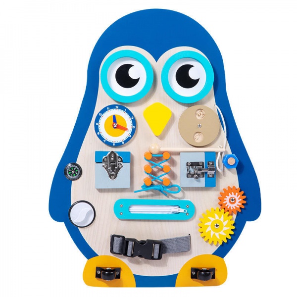 WANHUA high quality non toxic wooden montessor animal penguin busy board for toddlers