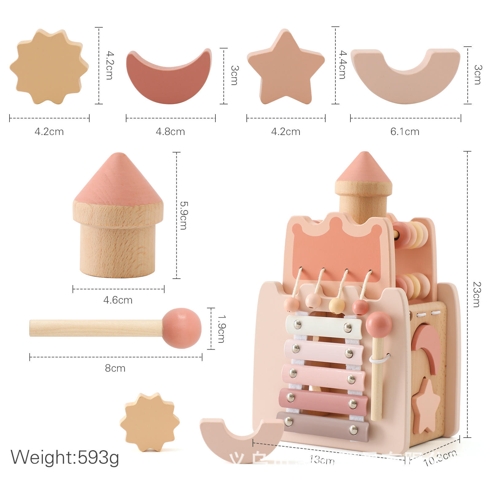 5 in 1 Montessori wooden pink castle blocks Activity Busy Cube toys Multifunctional Matching Toy for Kids girls