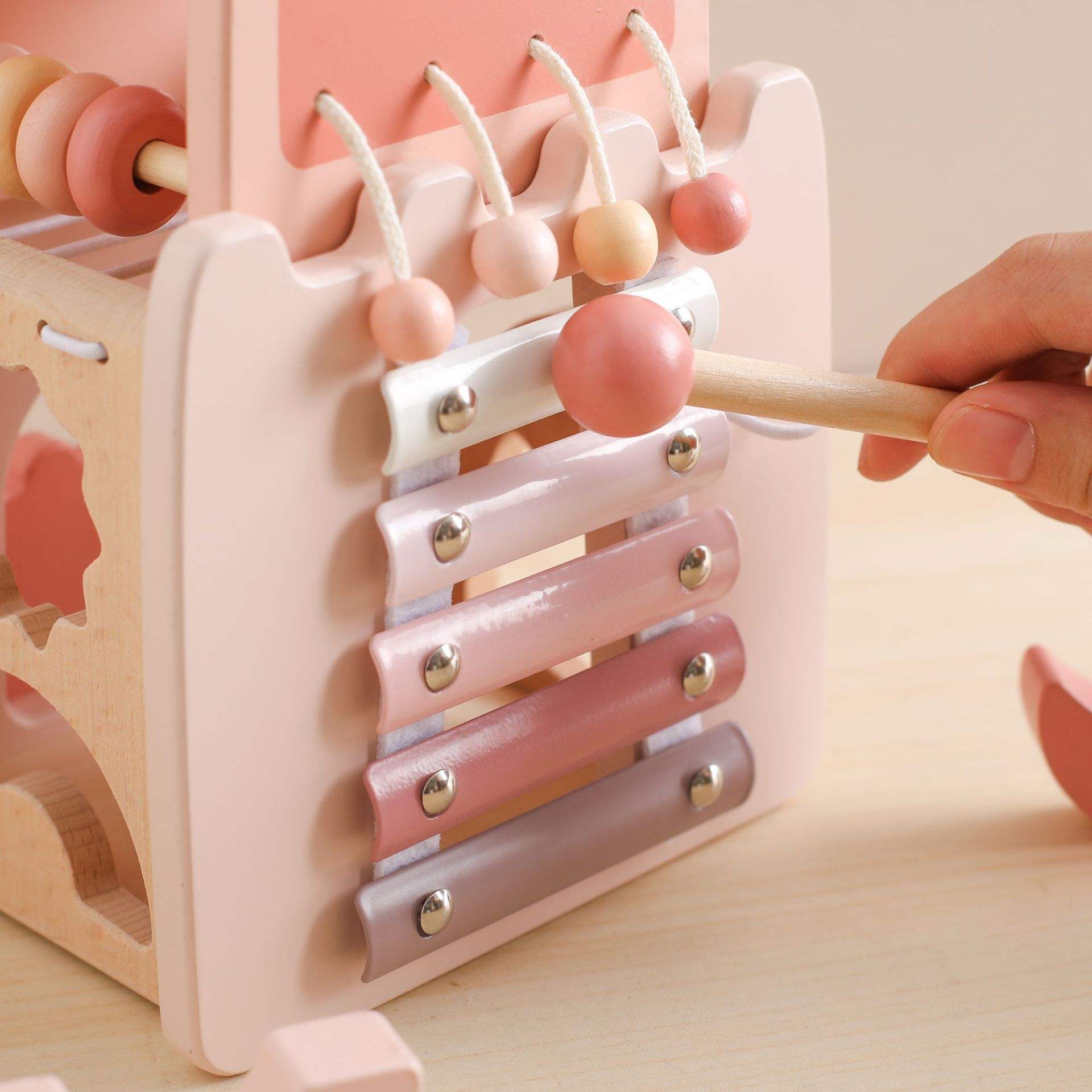 5 in 1 Montessori wooden pink castle blocks Activity Busy Cube toys Multifunctional Matching Toy for Kids girls