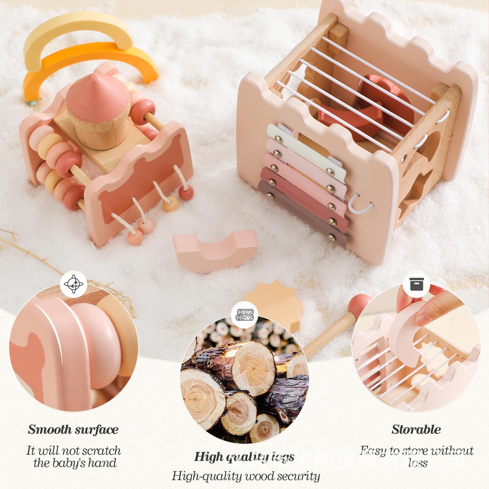 5 in 1 Montessori wooden pink castle blocks Activity Busy Cube toys Multifunctional Matching Toy for Kids girls