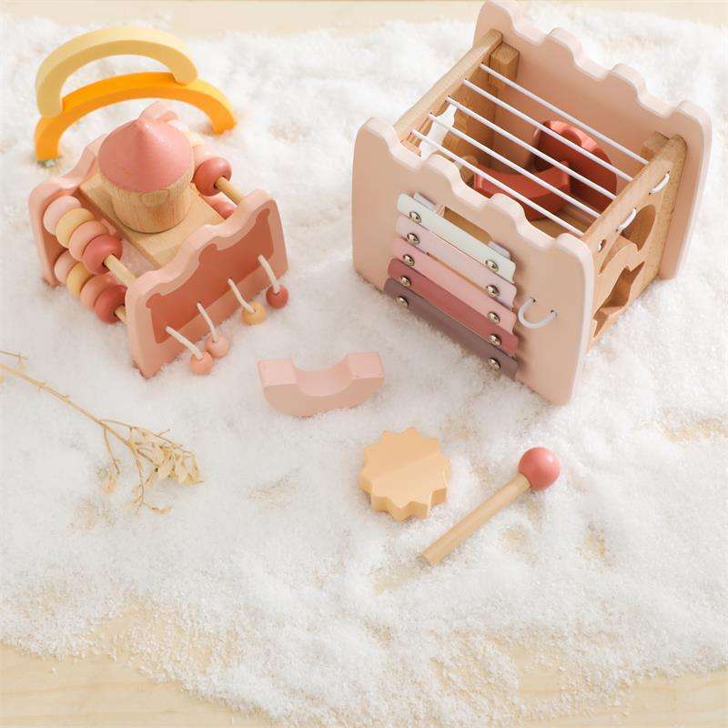 5 in 1 Montessori wooden pink castle blocks Activity Busy Cube toys Multifunctional Matching Toy for Kids girls