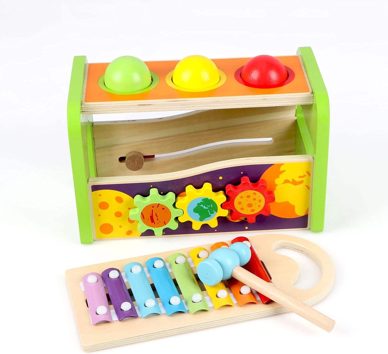 Hammer Wooden Ball Pounding Toy Marble Run and tap xylophone baby toys musical instrument