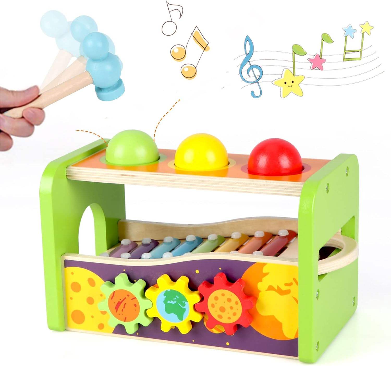 Hammer Wooden Ball Pounding Toy Marble Run and tap xylophone baby toys musical instrument