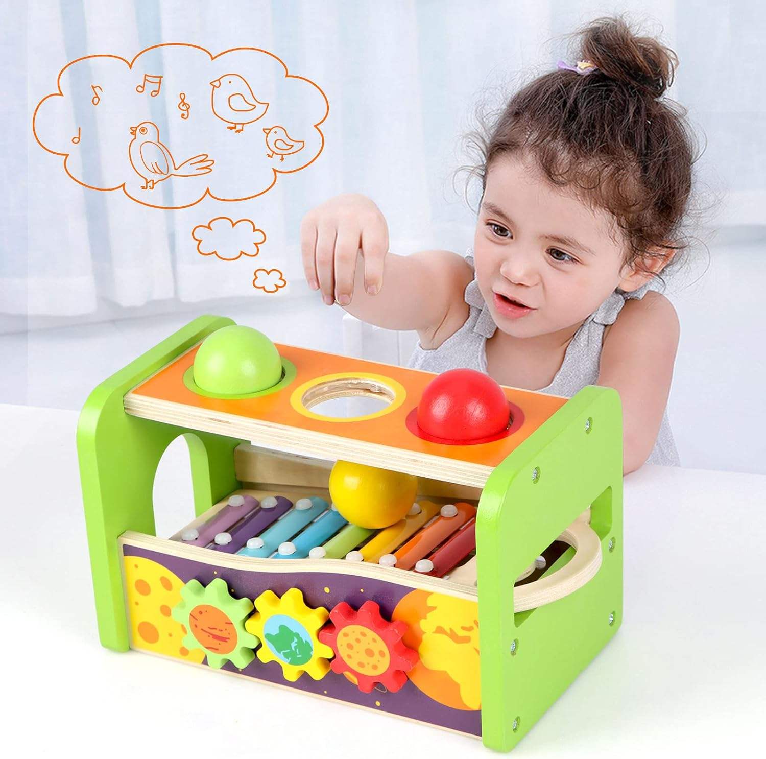 Hammer Wooden Ball Pounding Toy Marble Run and tap xylophone baby toys musical instrument