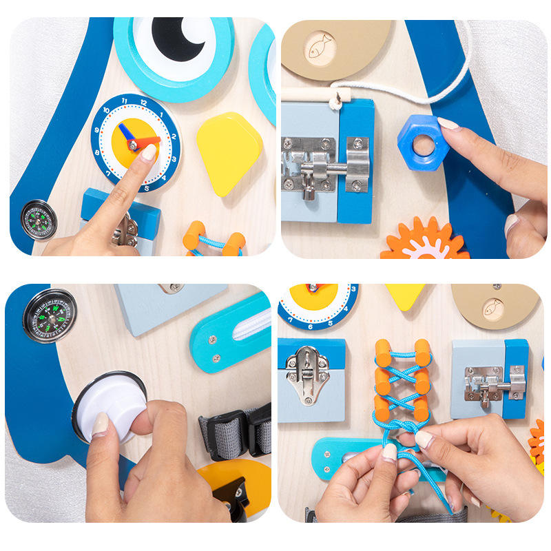 WANHUA high quality non toxic wooden montessor animal penguin busy board for toddlers